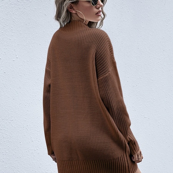 fall autumn high neck sweater dress - DUSTY MAUVE - Picture 5 of 12